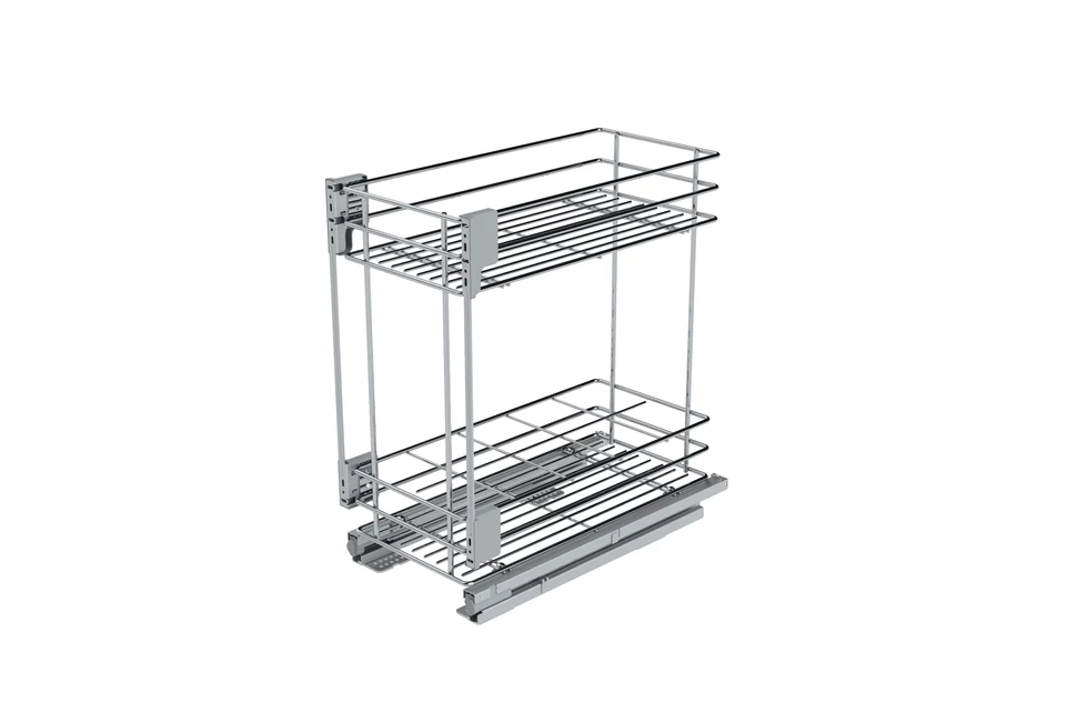 Konyhai fémrács, 600mm, fenéklapra szerelhető, ezüst szürke, teljes kihúzás, csillapított záródás, rejtett fióksín, 2 kosár SIGE, Green Line 003