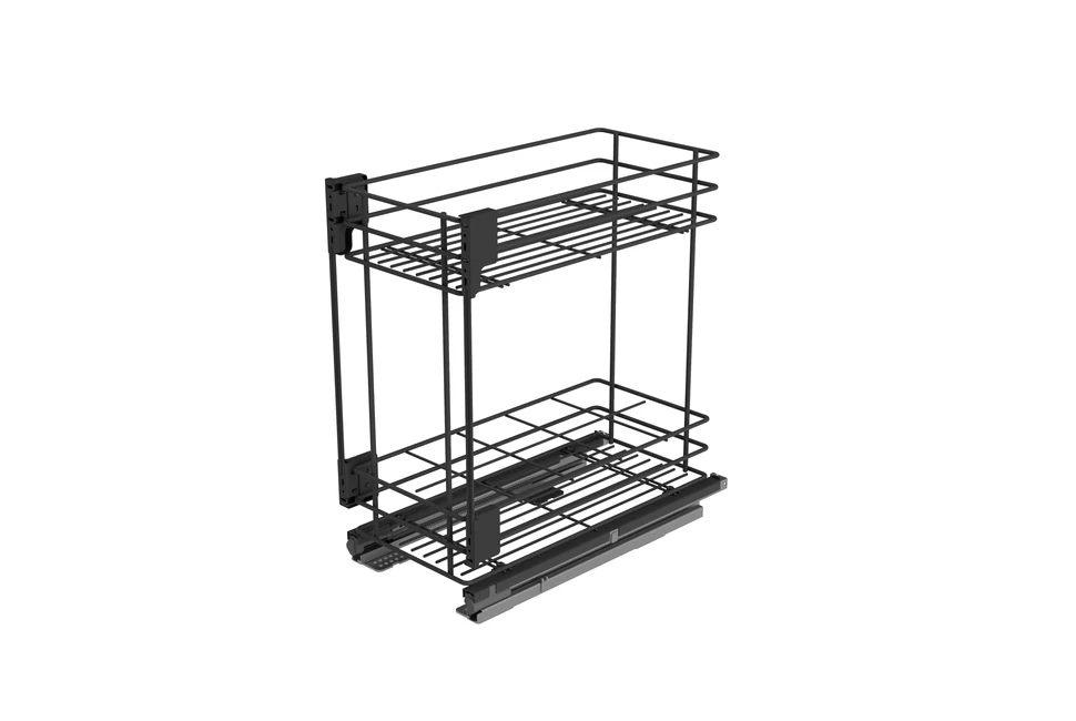 Konyhai fémrács, 400mm, fenéklapra szerelhető, antracit, teljes kihúzás, csillapított záródás, rejtett fióksín, 2 kosár SIGE, Green Line 003