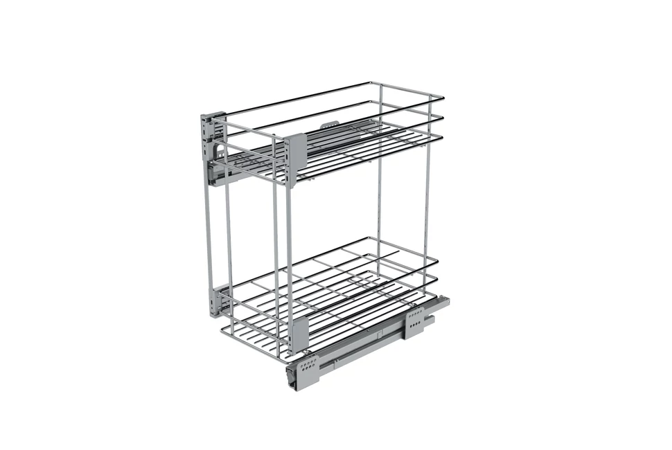 Konyhai fémrács, 450mm, oldalra szerelhető, ezüst szürke, teljes kihúzás, csillapított záródás, rejtett fióksín, 2 kosár SIGE, Green Line 004
