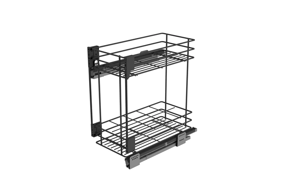 Konyhai fémrács, 450mm, oldalra szerelhető, antracit, teljes kihúzás, csillapított záródás, rejtett fióksín, 2 kosár SIGE, Green Line 004