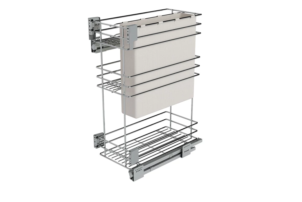 Konyhai fémrács, 300mm, oldalra szerelhető, króm-fehér, teljes kihúzás, csillapított záródás, rejtett fióksín, 3 kosár, textílzsákkal SIGE, Green Line 007