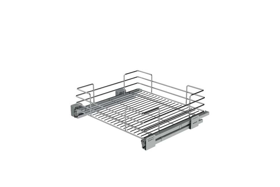 Konyhai fémrács, 600mm, 220mm magas fiók, króm, teljes kihúzás, csillapított záródás, 30kg teherbírás, SIGE Green Line 119