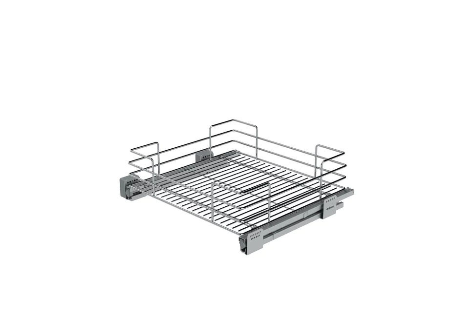 Konyhai fémrács, 450mm, 220mm magas fiók,ezüst szürke, teljes kihúzás, csillapított záródás, 30kg teherbírás, SIGE Green Line 119