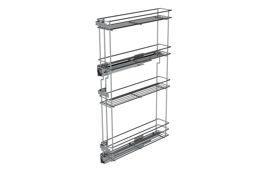Konyhai fémrács, 150mm, bal oldalra szerelhető, króm, teljes kihúzás, csillapított záródás, rejtett fióksín, 4 kosár SIGE, Green Line 249