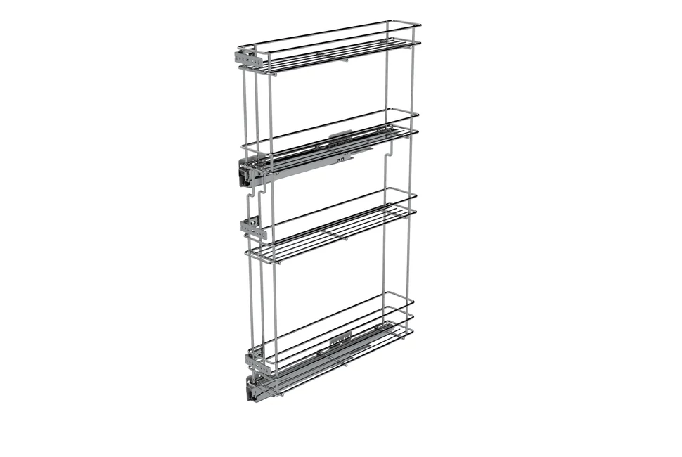 Konyhai fémrács, 150mm, bal oldalra szerelhető, ezüst szürke, teljes kihúzás, csillapított záródás, rejtett fióksín, 4 kosár SIGE, Green Line 249