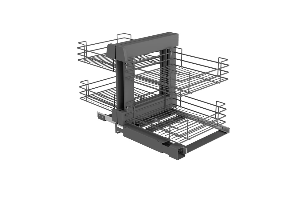 Konyhai fémrács, sarokszekrénybe, teljes kihúzás, csillapított záródás, antracit, univerzális, 1200mm, 600mm ajtó szélesség, Sige Green Line 340