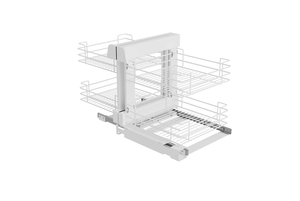 Konyhai fémrács, sarokszekrénybe, teljes kihúzás, csillapított záródás, fehér, univerzális, 1200mm, 600mm ajtó szélesség, Sige Green Line 340