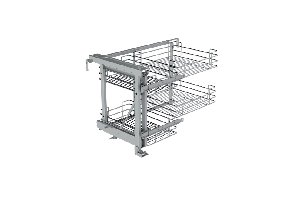 Konyhai fémrács, sarokszekrénybe, részleges kihúzás, csillapított záródás, króm, balos, 1200mm, 600mm ajtó szélesség, SIGE Green Line 350