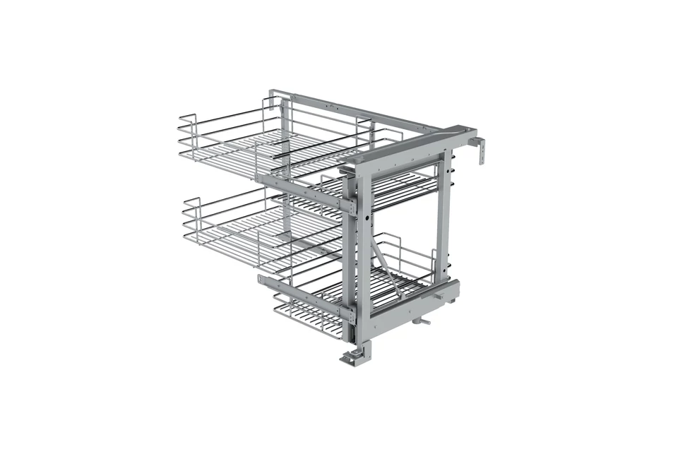 Konyhai fémrács, sarokszekrénybe, részleges kihúzás, csillapított záródás, króm, jobbos,  900mm, 450mm ajtó szélesség, SIGE Green Line 350