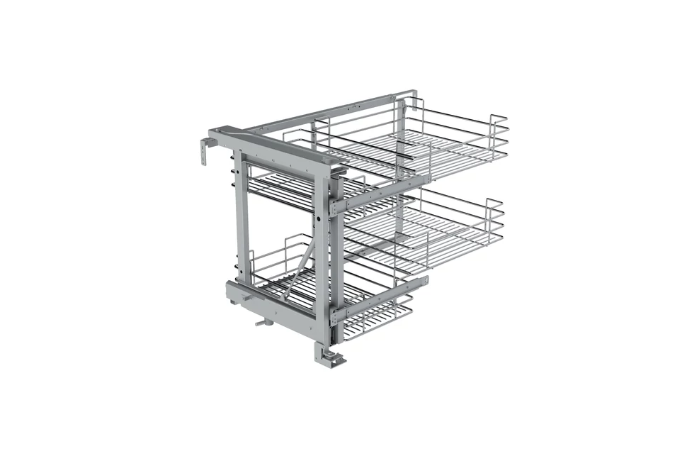 Konyhai fémrács, sarokszekrénybe, részleges kihúzás, csillapított záródás, ezüst szürke, balos, 1200mm, 600mm ajtó szélesség, SIGE Green Line 350