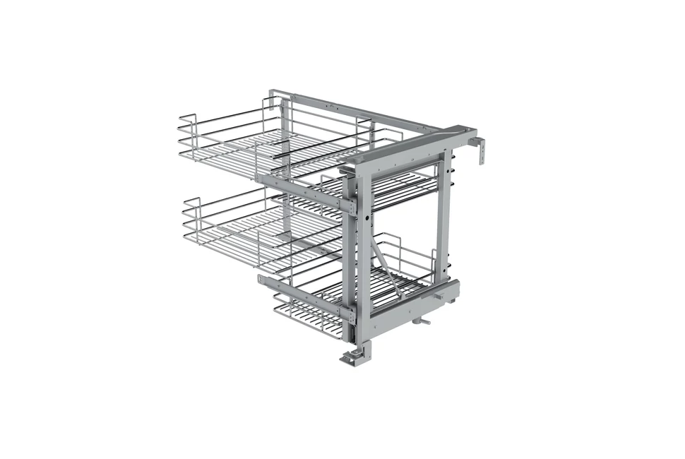 Konyhai fémrács, sarokszekrénybe, részleges kihúzás, csillapított záródás, ezüst szürke, jobbos,  900mm, 450mm ajtó szélesség, SIGE Green Line 350