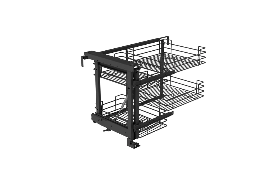 Konyhai fémrács, sarokszekrénybe, részleges kihúzás, csillapított záródás, antracit, balos,  900mm, 450mm ajtó szélesség, SIGE Green Line 350