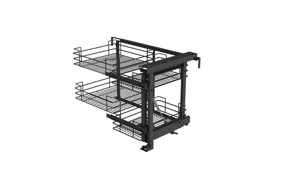 Konyhai fémrács, sarokszekrénybe, részleges kihúzás, csillapított záródás, antracit, jobbos,  900mm, 450mm ajtó szélesség, SIGE Green Line 350