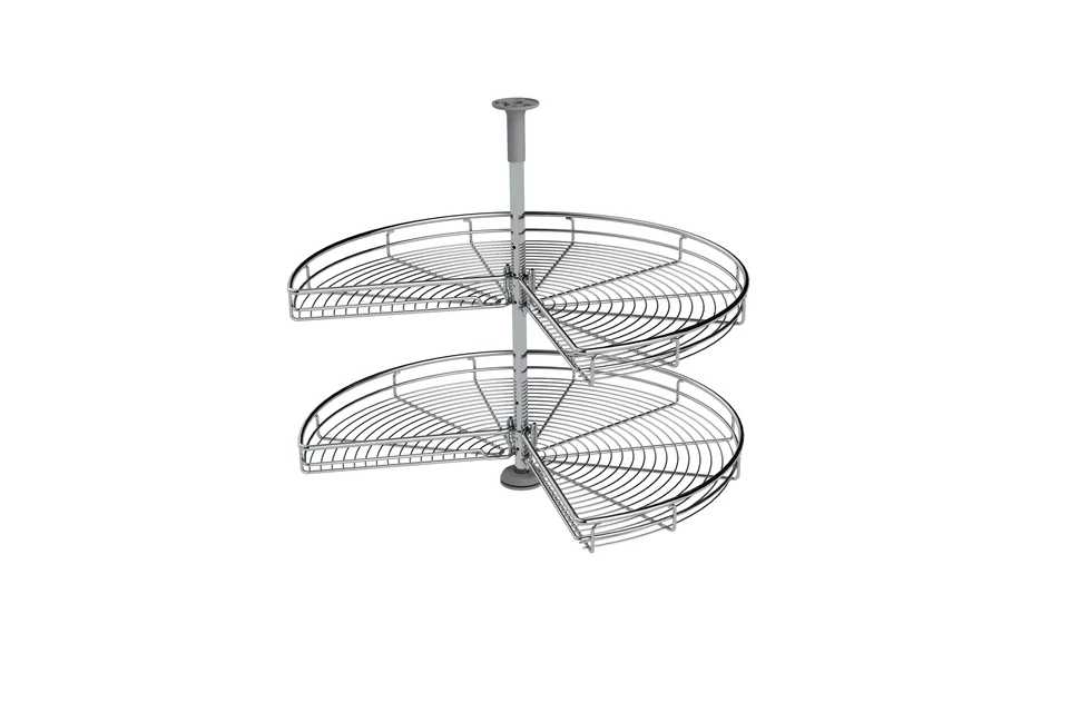 Konyhai fémrács, sarokszekrénybe, 3/4 kör kosár, ezüst szürke, 810mm átmérő, oszloppal, 400mm ajtókhoz, Sige Green Line 361