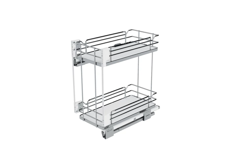 Konyhai fémrács, 400mm, oldalra szerelhető, króm-fehér, teljes kihúzás, csillapított záródás, rejtett fióksín, 2 kosár SIGE, Infinity Line 004