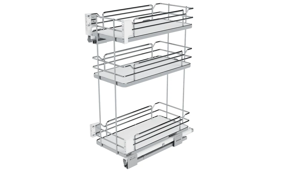 Konyhai fémrács, 300mm, oldalra szerelhető, króm-fehér, teljes kihúzás, csillapított záródás, rejtett fióksín, 3 kosár SIGE, Infinity Line 004
