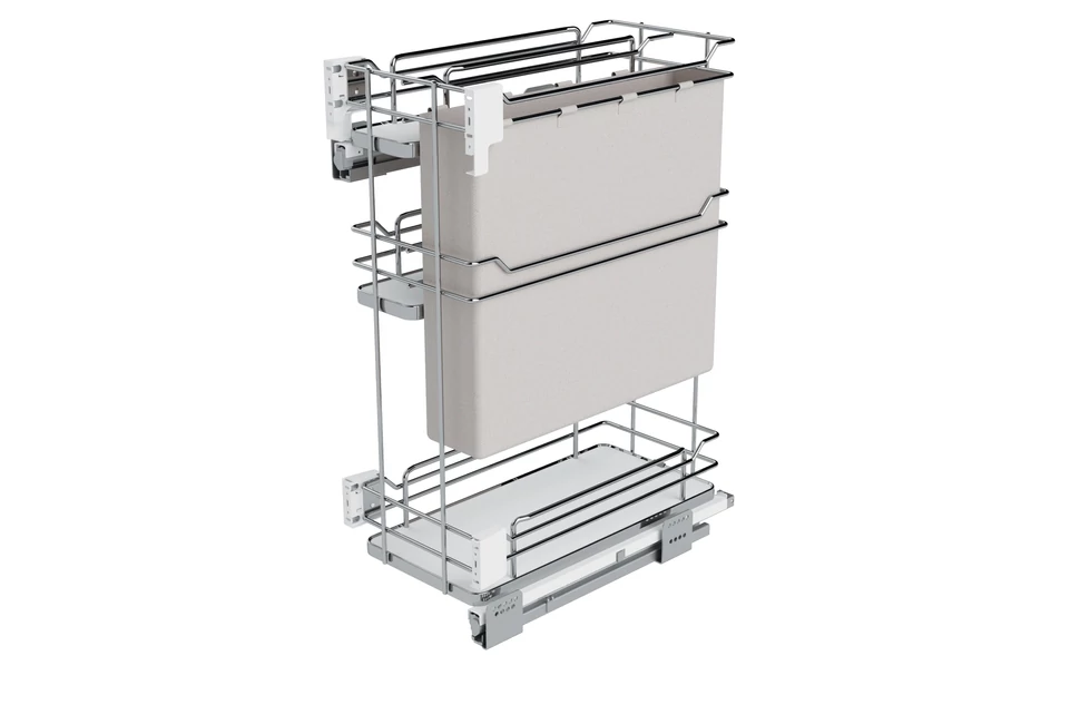 Konyhai fémrács, 300mm, oldalra szerelhető, króm-fehér, teljes kihúzás, csillapított záródás, rejtett fióksín, 3 kosár, textílzsákkal SIGE, Infinity Line 007