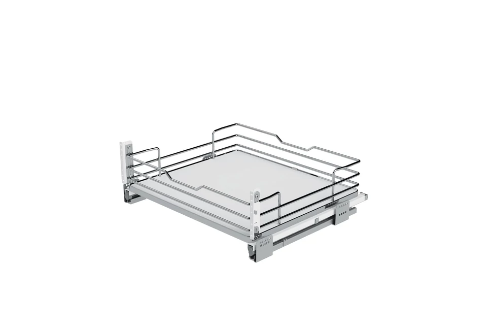 Konyhai fémrács, 500mm, fiók, frontrögzítéssel, króm-fehér, teljes kihúzás, csillapított záródás, 30kg teherbírás, SIGE Infinity Line116