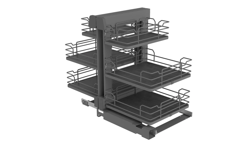 Konyhai fémrács, sarokszekrénybe, teljes kihúzás, csillapított záródás, antracit, univerzális, 1200mm, 600mm ajtó szélesség, SIGE Infinity Line 340