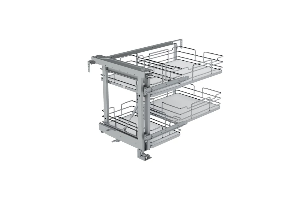 Konyhai fémrács, sarokszekrénybe, részleges kihúzás, csillapított záródás, króm-fehér, balos, 1200mm, 600mm ajtó szélesség, SIGE Infinity Line 350