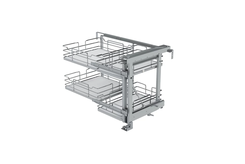 Konyhai fémrács, sarokszekrénybe, részleges kihúzás, csillapított záródás, króm-fehér, jobbos,  900mm, 450mm ajtó szélesség, SIGE Infinity Line 350