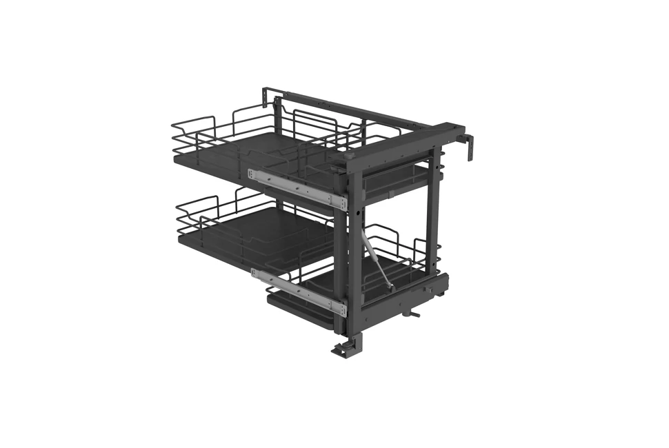 Konyhai fémrács, sarokszekrénybe, részleges kihúzás, csillapított záródás, antracit, jobbos,  900mm, 450mm ajtó szélesség, SIGE Infinity Line 350