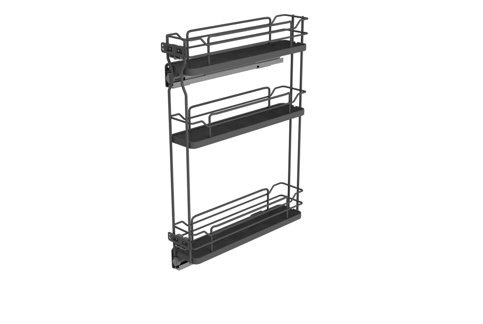 Konyhai fémrács, 150mm, bal oldalra szerelhető, antracit, teljes kihúzás, csillapított záródás, rejtett fióksín, 3 kosár SIGE, Infinity Line 002