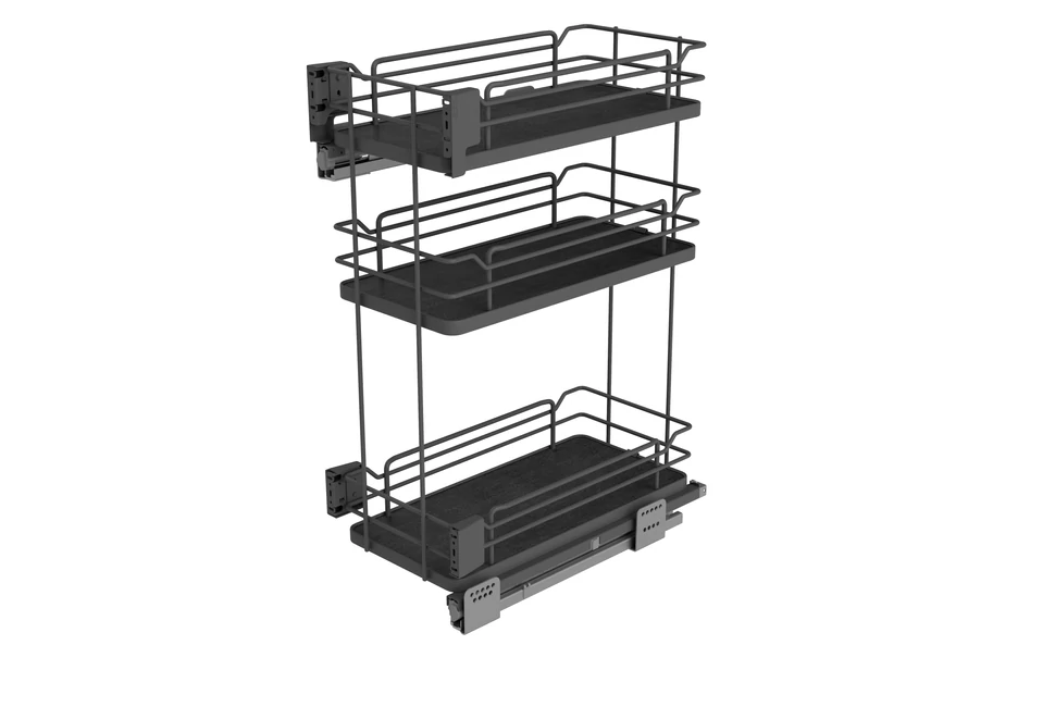 Konyhai fémrács, 300mm, oldalra szerelhető, antracit, teljes kihúzás, csillapított záródás, rejtett fióksín, 3 kosár SIGE, Infinity Line 004