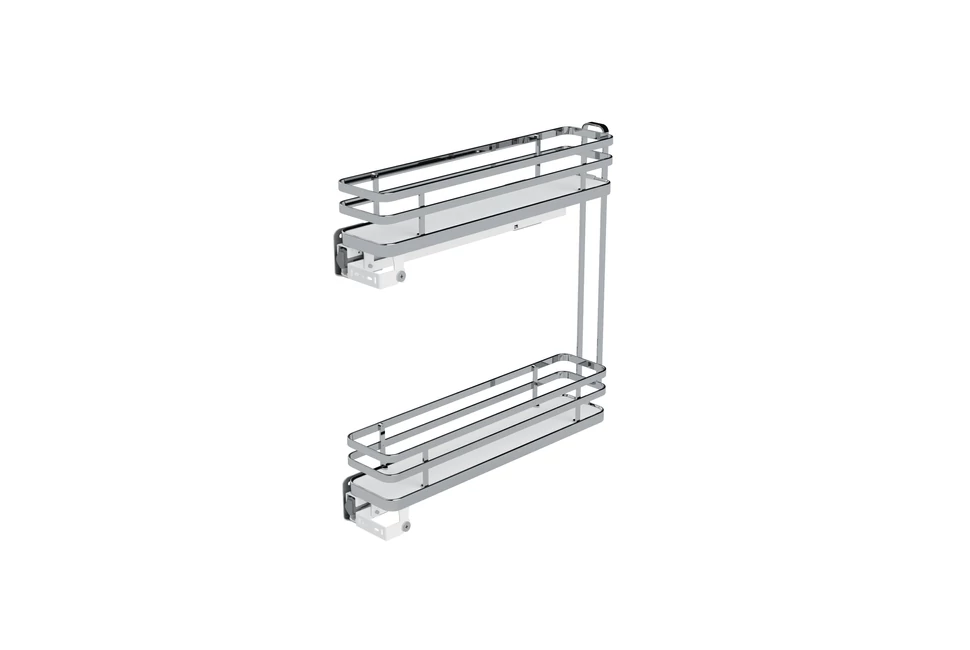 Konyhai fémrács, 150mm, bal oldalra szerelhető, króm-fehér, teljes kihúzás, csillapított záródás, rejtett fióksín, 2 kosár SIGE, Infinity plus 002