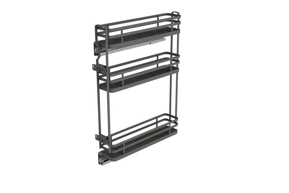 Konyhai fémrács, 150mm, bal oldalra szerelhető, antracit, teljes kihúzás, csillapított záródás, rejtett fióksín, 3 kosár SIGE, Infinity Plus 002