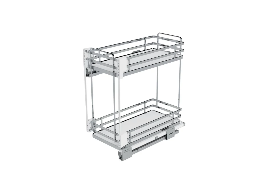 Konyhai fémrács, 600mm, oldalra szerelhető, króm-fehér, teljes kihúzás, csillapított záródás, rejtett fióksín, 2 kosár SIGE, Infinity Plus 004