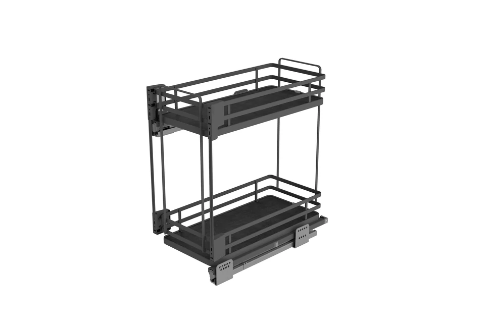 Konyhai fémrács, 300mm, oldalra szerelhető, antracit, teljes kihúzás, csillapított záródás, rejtett fióksín, 2 kosár SIGE, Infinity Plus 004