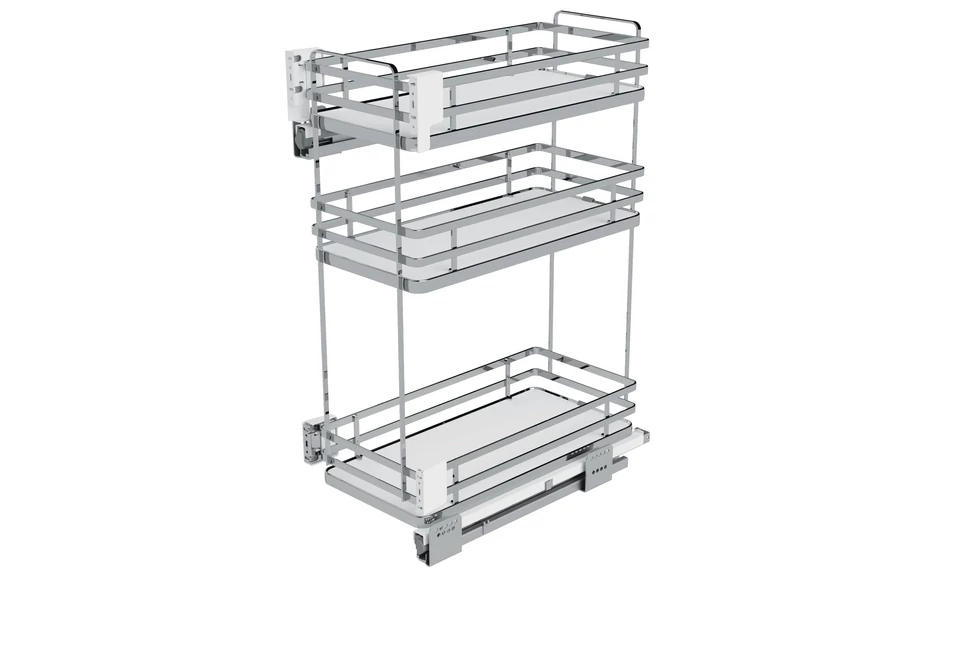 Konyhai fémrács, 300mm, oldalra szerelhető, króm-fehér, teljes kihúzás, csillapított záródás, rejtett fióksín, 3 kosár SIGE, Infinity Plus 004