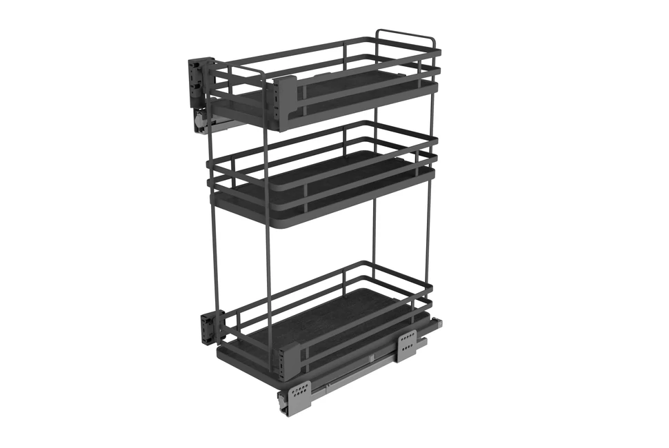 Konyhai fémrács, 300mm, oldalra szerelhető, antracit, teljes kihúzás, csillapított záródás, rejtett fióksín, 3 kosár SIGE, Infinity Plus 004