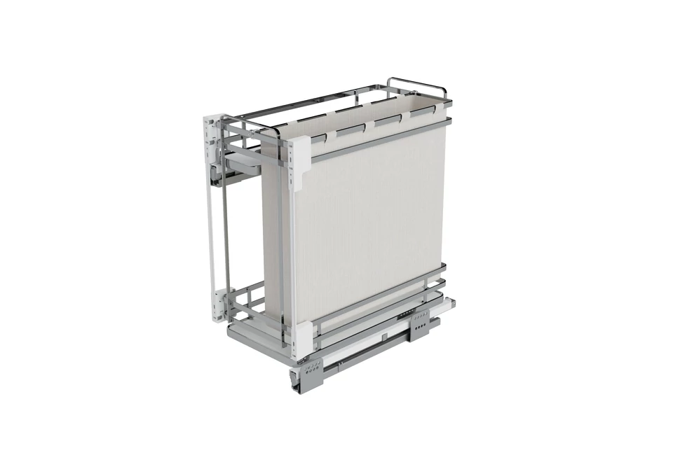 Konyhai fémrács, 300mm, oldalra szerelhető, króm-fehér, teljes kihúzás, csillapított záródás, rejtett fióksín, 2 kosár, textílzsákkal SIGE, Infinity Plus 007