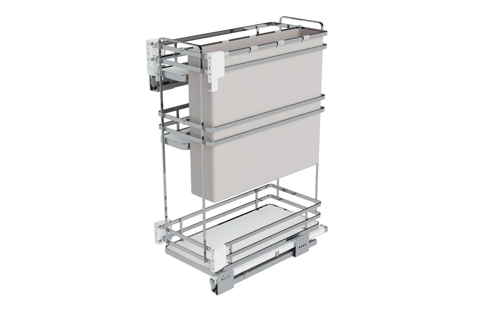 Konyhai fémrács, 300mm, oldalra szerelhető, króm-fehér, teljes kihúzás, csillapított záródás, rejtett fióksín, 3 kosár, textílzsákkal SIGE, Infinity Plus 007