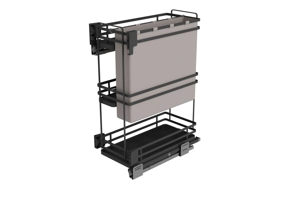 Konyhai fémrács, 300mm, oldalra szerelhető, antracit, teljes kihúzás, csillapított záródás, rejtett fióksín, 3 kosár, textílzsákkal SIGE, Infinity Plus 007