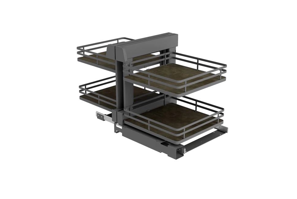 Konyhai fémrács, sarokszekrénybe, teljes kihúzás, csillapított záródás, antracit, univerzális, 1200mm, 600mm ajtó szélesség, Sige Infinity Plus 340