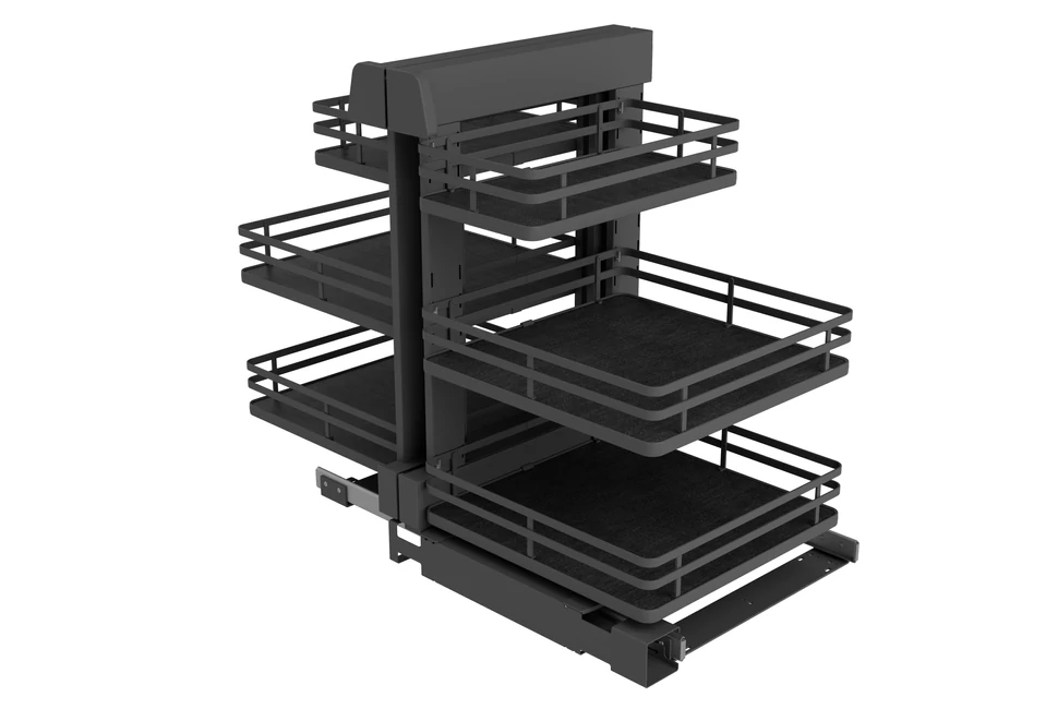 Konyhai fémrács, sarokszekrénybe, teljes kihúzás, csillapított záródás, antracit, univerzális, 1200mm, 600mm ajtó szélesség, SIGE Infinity Plus 340