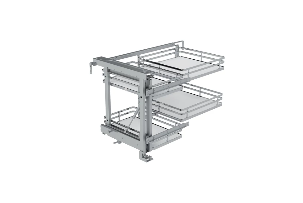 Konyhai fémrács, sarokszekrénybe, részleges kihúzás, csillapított záródás, króm-fehér, balos,  900mm, 450mm ajtó szélesség, SIGE Infinity Plus 350