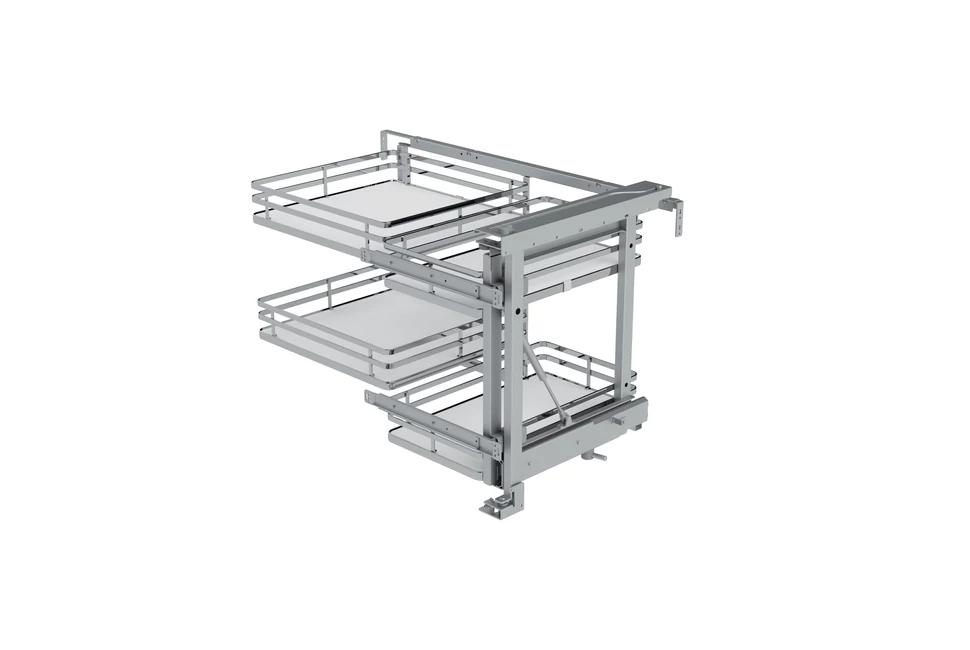 Konyhai fémrács, sarokszekrénybe, részleges kihúzás, csillapított záródás, króm-fehér, jobbos, 1200mm, 600mm ajtó szélesség, SIGE Infinity Plus 350