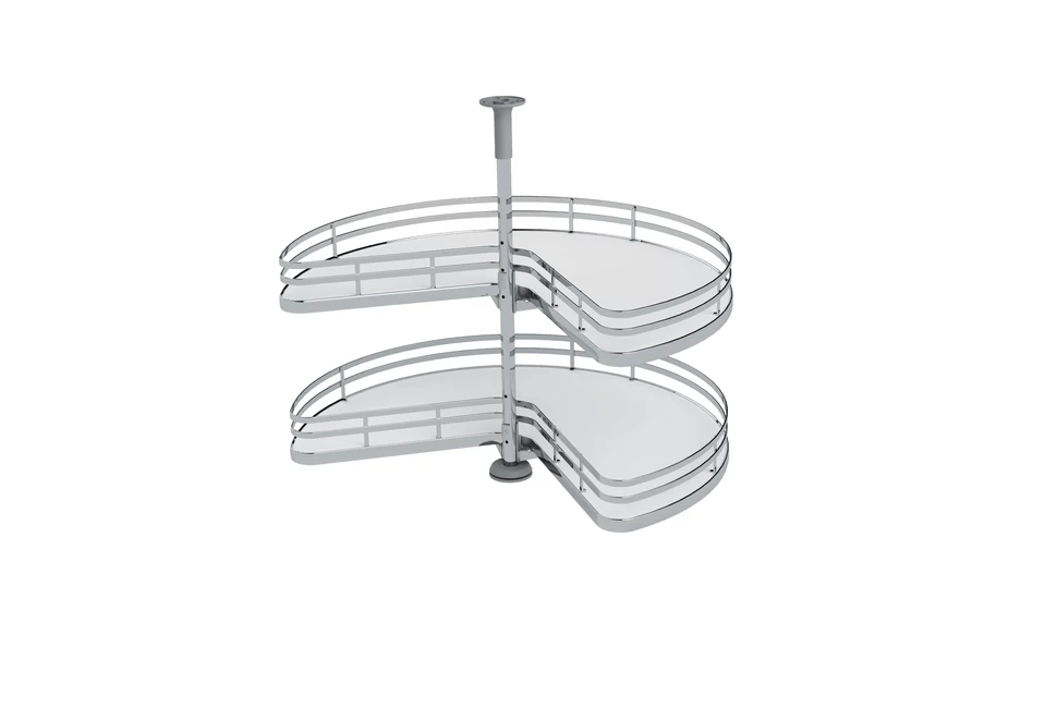 Konyhai fémrács, sarokszekrénybe, 3/4 kör kosár, króm-fehér, 810mm átmérő, oszloppal, 400mm ajtókhoz, Sige Infinity Plus 361
