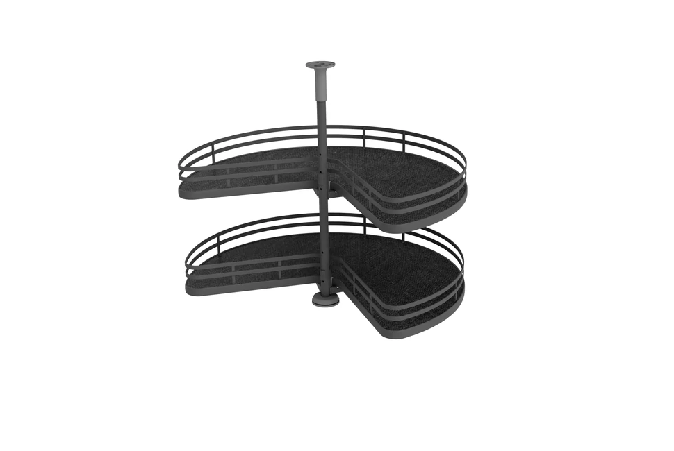 Konyhai fémrács, sarokszekrénybe, 3/4 kör kosár, antracit, 810mm átmérő, oszloppal, 400mm ajtókhoz, Sige Infinity Plus 361