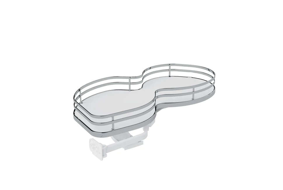 Konyhai fémrács, sarokszekrénybe, balos, Nuvola vesetál, króm-fehér,  800mm, 450mm ajtó szélesség, Sige Infinity Plus 371