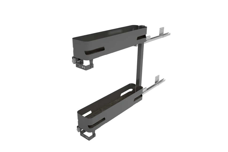 Konyhai fémrács, 150mm, bal oldalra szerelhető, antracit, teljes kihúzás, csillapított záródás, rejtett fióksín, 2 kosár SIGE, MATERIA 002