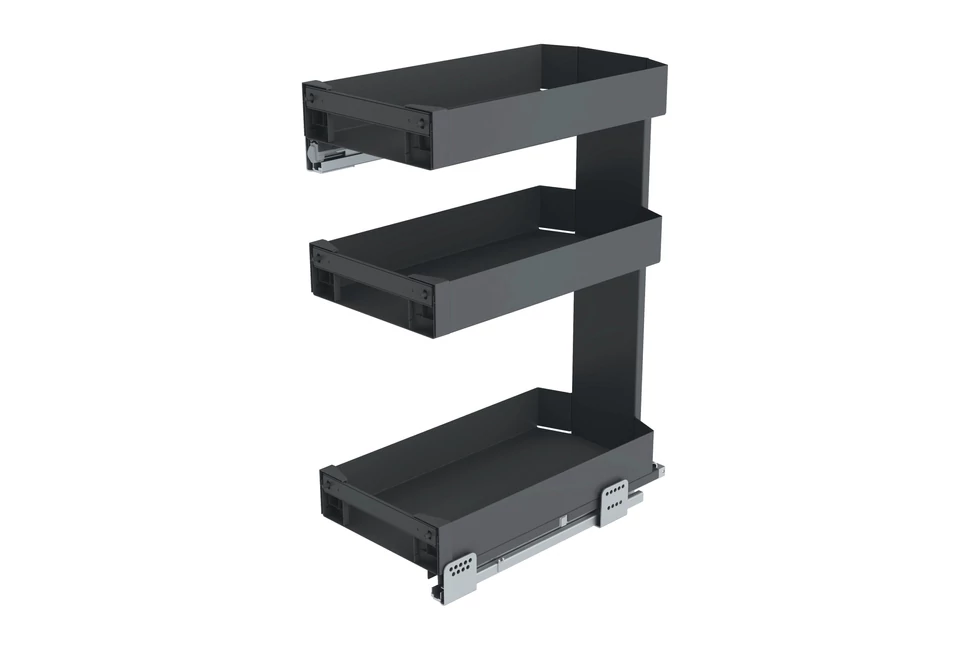 Konyhai fémrács, 300mm, oldalra szerelhető, antracit, teljes kihúzás, csillapított záródás, rejtett fióksín, 3 kosár SIGE, PRO LINE 004