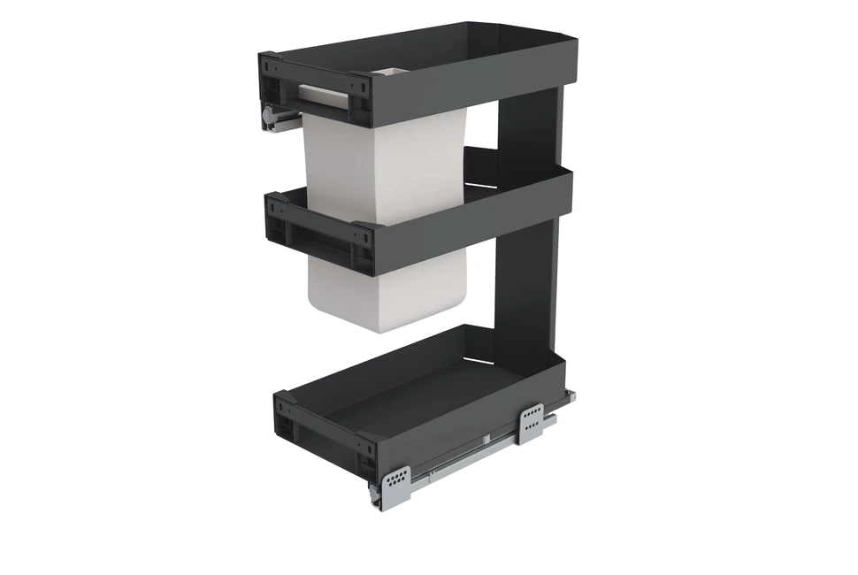 Konyhai fémrács, 300mm, oldalra szerelhető, antracit, teljes kihúzás, csillapított záródás, rejtett fióksín, 3 kosár, textilzsákkal SIGE, PRO LINE 007