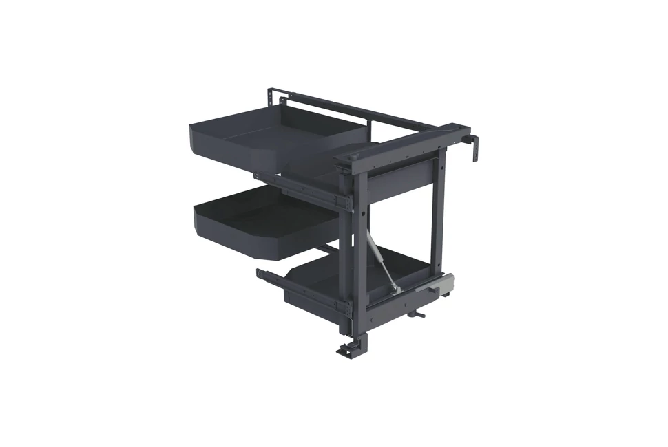 Konyhai fémrács, sarokszekrénybe, részleges kihúzás, csillapított záródás, antracit, jobbos,  900mm, 450mm ajtó szélesség, Sige PRO LINE 350