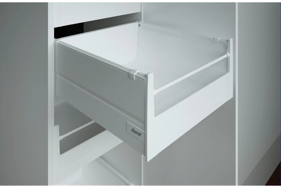 Fiókoldal   RITMA CUBE belső fiók,  HSE, oldalmagasítós, kör korláttal, fehér, 550mm, 35kg