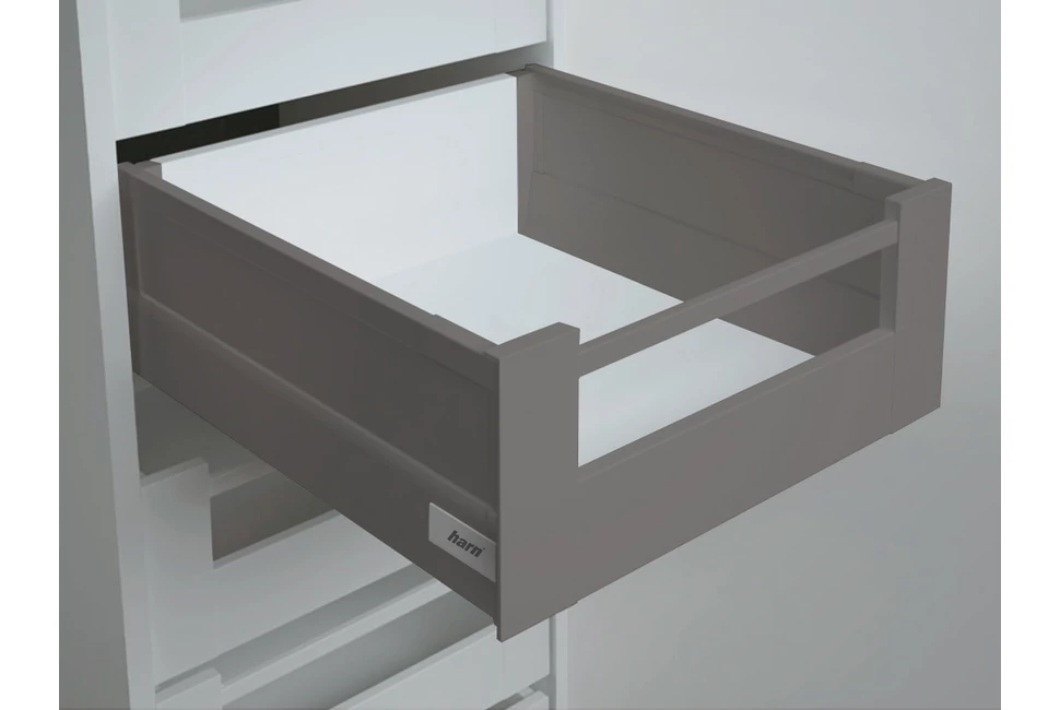 Fiókoldal   RITMA CUBE belső fiók,  HSE, oldalmagasítós, szögletes korláttal, metál szürke, 400mm, 35kg